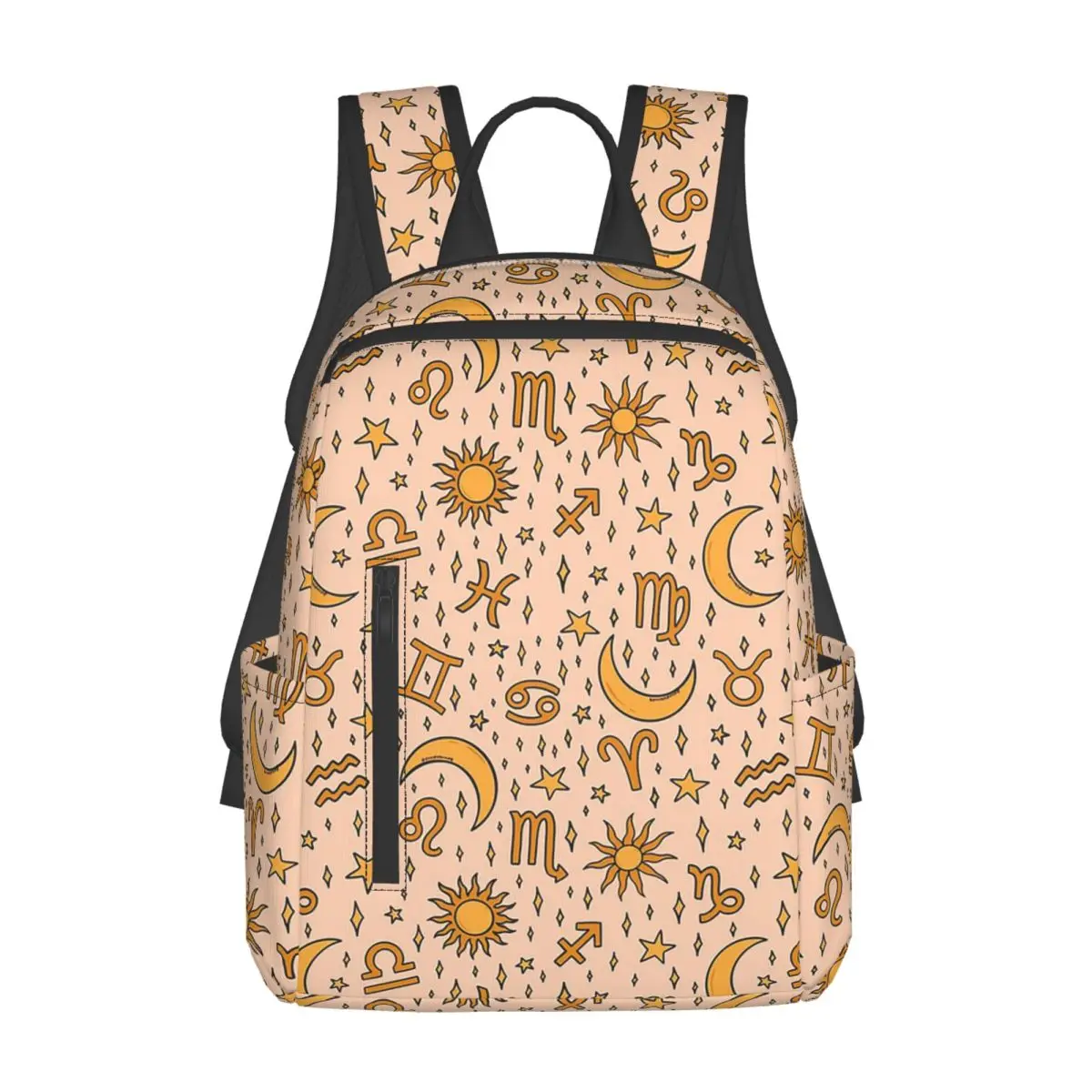 Zodiac Sun And Star Print In Cream Backpack Daypack Large Capacity Children BookBag School Bag Shoulder Bags for Men Women