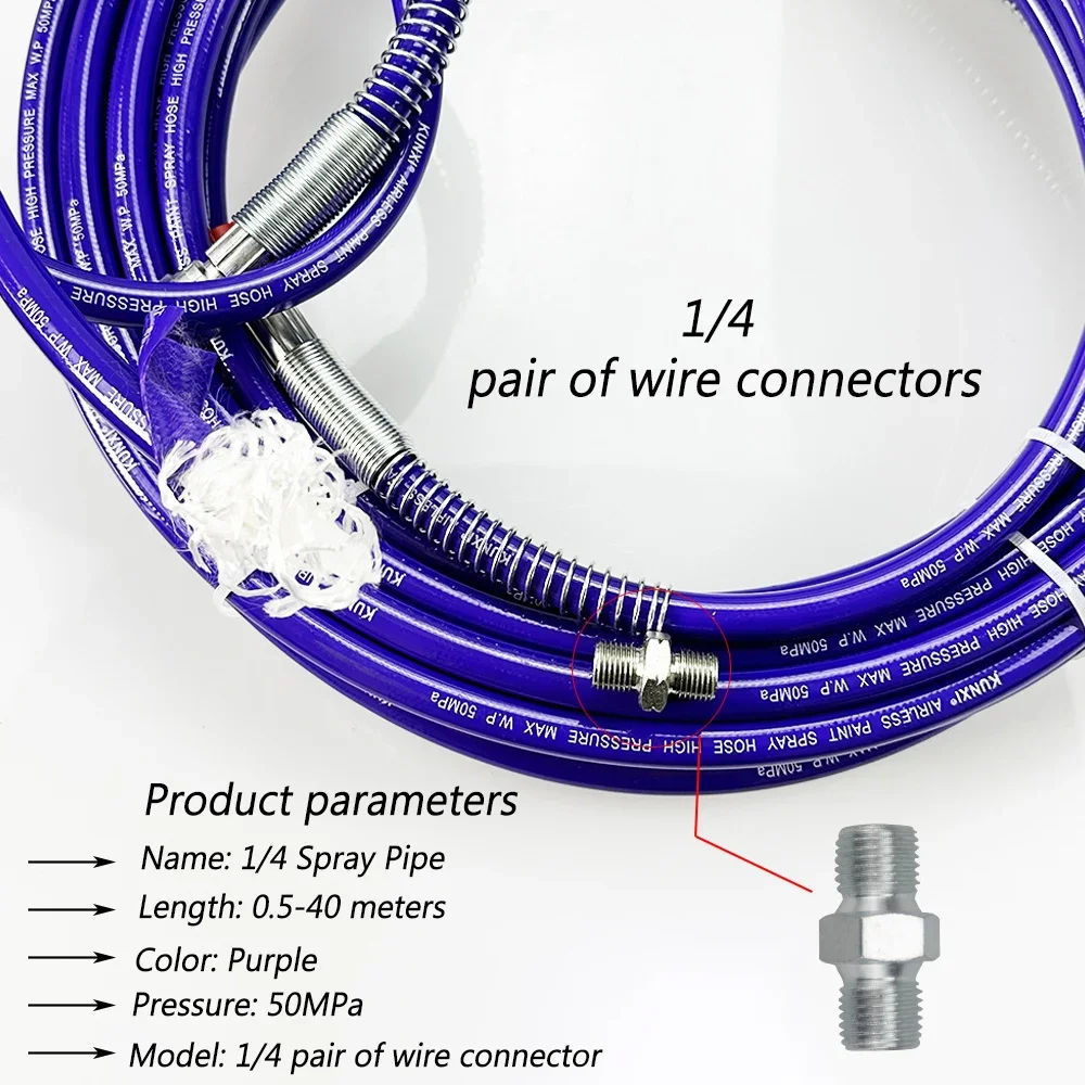 Purple 1/4 Spraying Pipe Fittings with 1/4 Threaded Joint for Putty and Paint Spraying, Length Ranging from 0.5 - 40 Meters