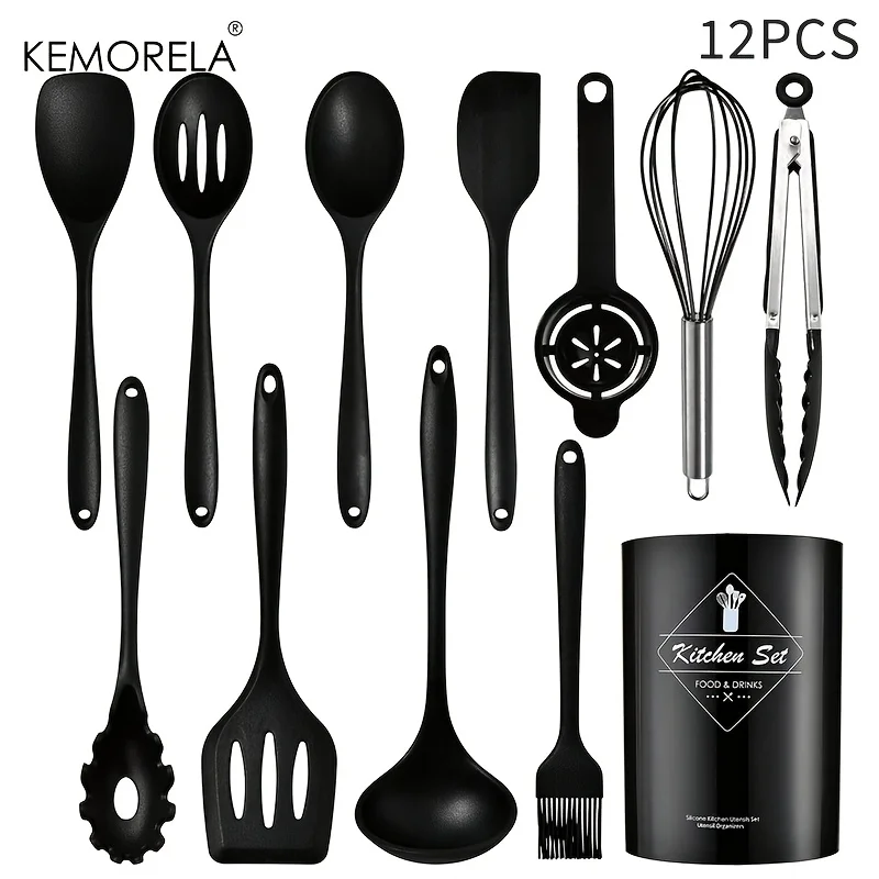 12PCS Silicone Cooking Utensil Set - Heat Resistant Non-Stick Safe, Spatula Tongs Whisk Set, Dishwasher Safe Mother‘s Day Gift