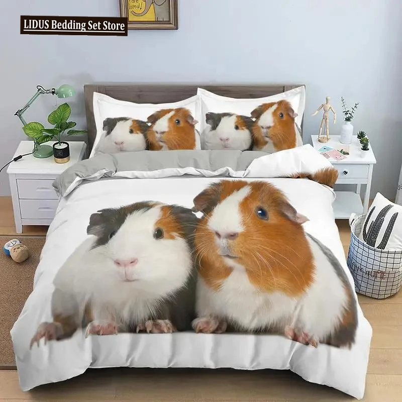 Guinea Pig Bedding Set Cute Mouse 3D Duvet Cover Animal Comforter Cover For Kids Boys Girls Teen Soft Twin Polyester Quilt Cover