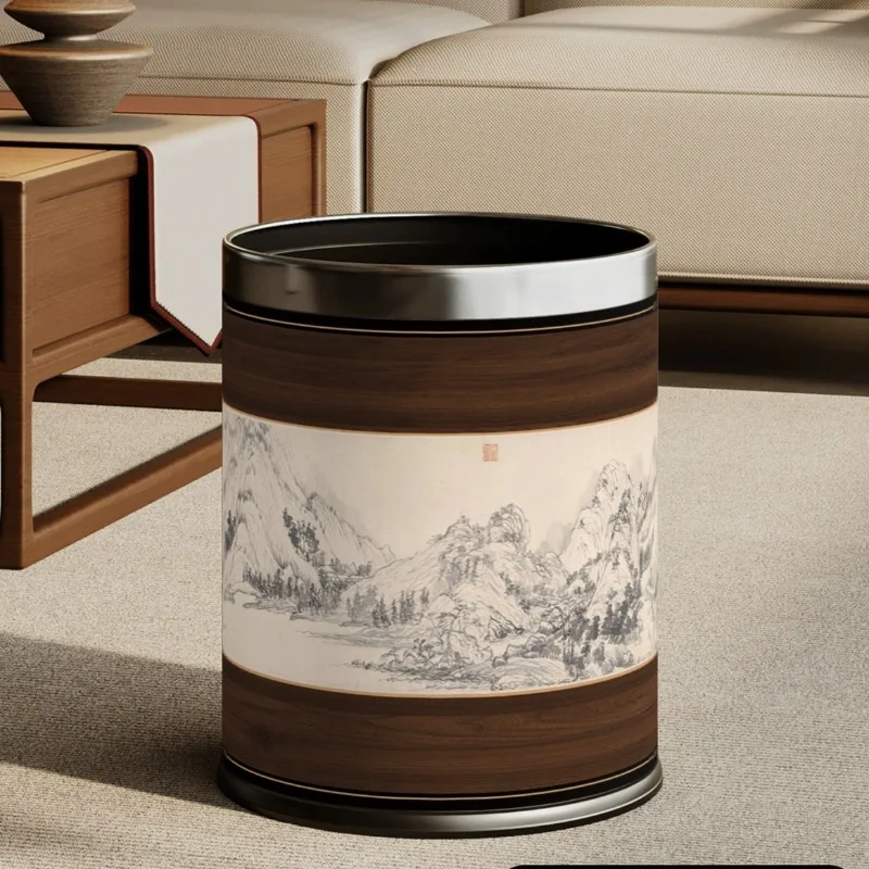 

Leather Waste Bins Retro Aesthetics Creative Double Layer Garbage Bins Large Capacity Living Room Kitchen Bathroom Wastebasket