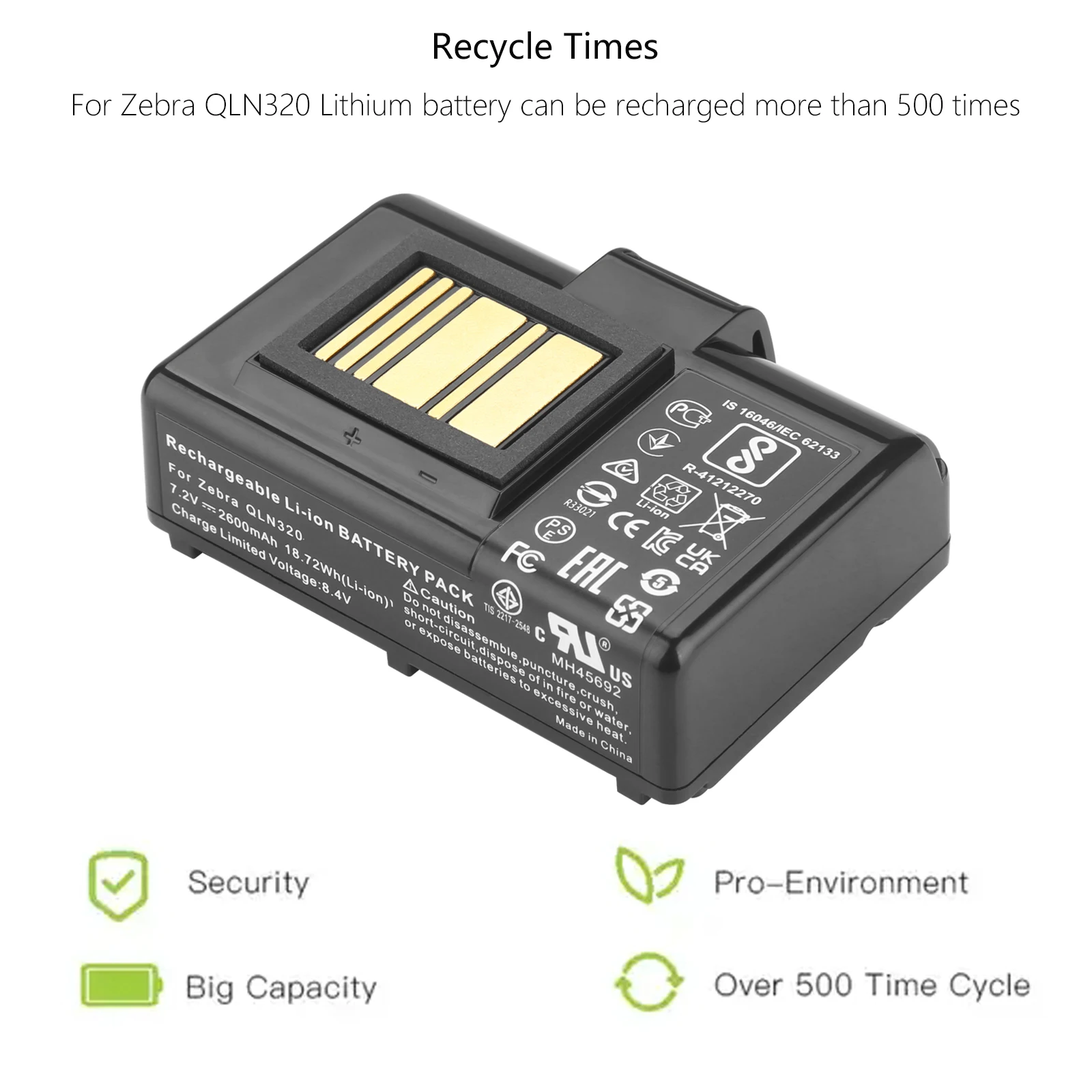 7,2 V 2600 mAh para Zebra QLN220/HC,QLN320,ZQ510,ZQ520,ZQ500,ZR628,ZR638,ZQ610,ZQ620,ZQ521