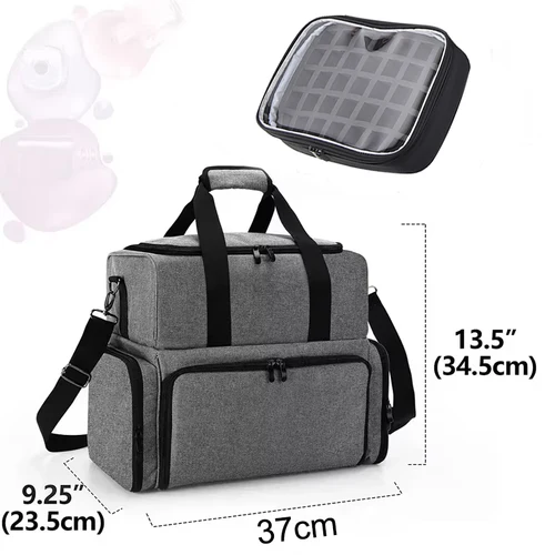 Imagen 2 del producto Bolsa de almacenamiento de esmalte de uñas, organizador de bolso cosmético con asa para viaje, bolsa de aceite esencial portátil, caja de Kit de cuidado de uñas, 48 botellas