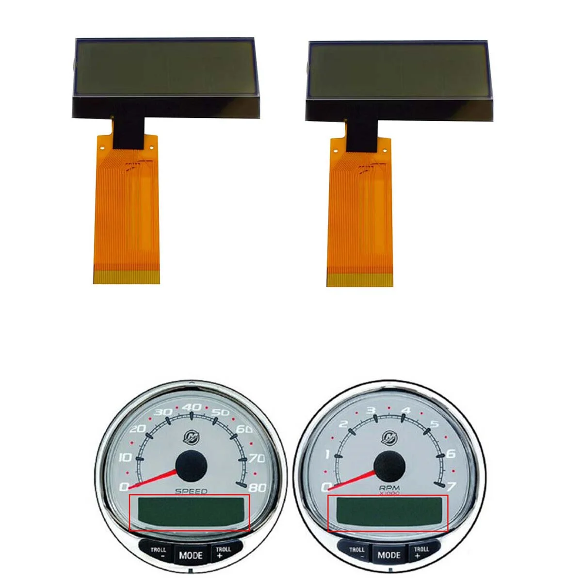 2Pcs Gauge LCD Display 8M0101099 for Mercury Smartcraft SC1000 1999-2018 Dashboard Speedometer Tachometer Screen