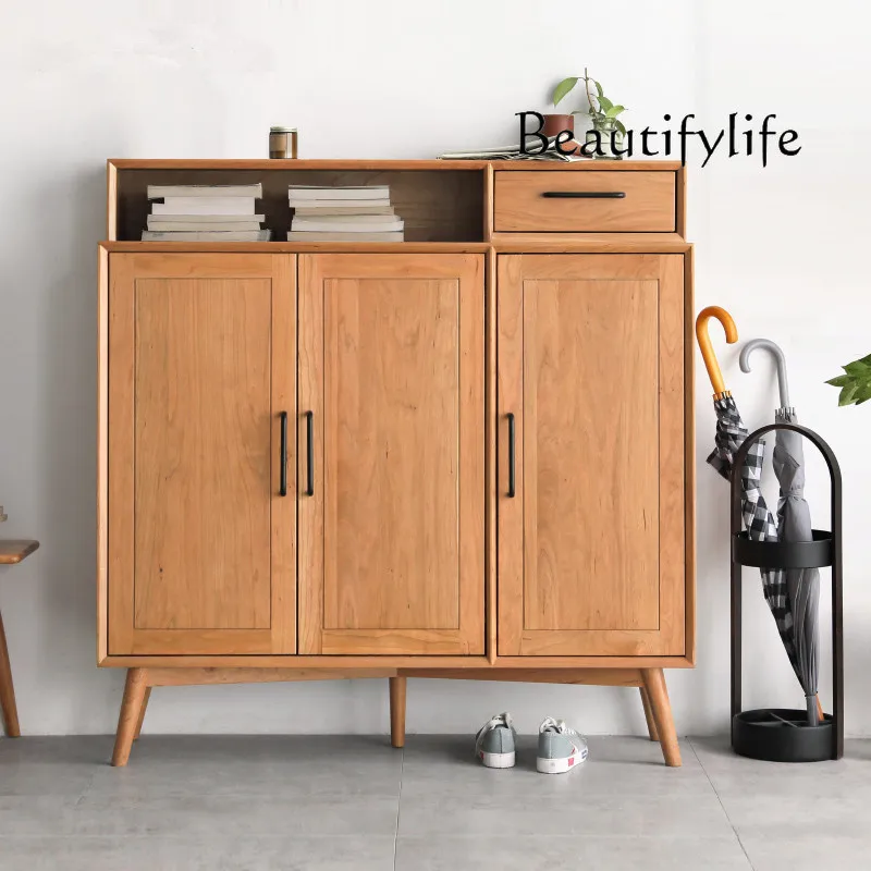 

All solid wood shoe cabinet door simple modern storage cabinet oak Nordic home door entrance cabinet