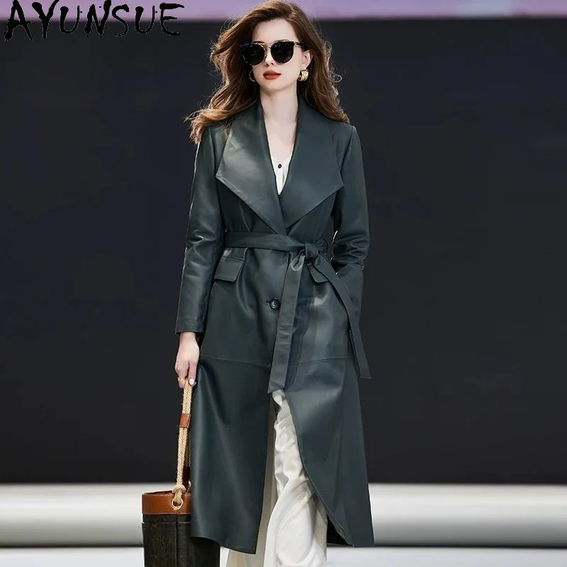 AYUNSUE Genuine Leather Jacket Women Slim Fit Sheepskin Coats for Women Autumn Mid-length Windbreaker Jackets 2026 New Chaquetas