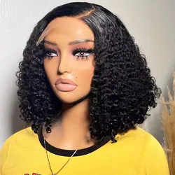 Perruque Bob Lace Closure Wig Naturelle Bouclée, Cheveux Courts, 13x4, 4x4, Transparente HD, pour Femme