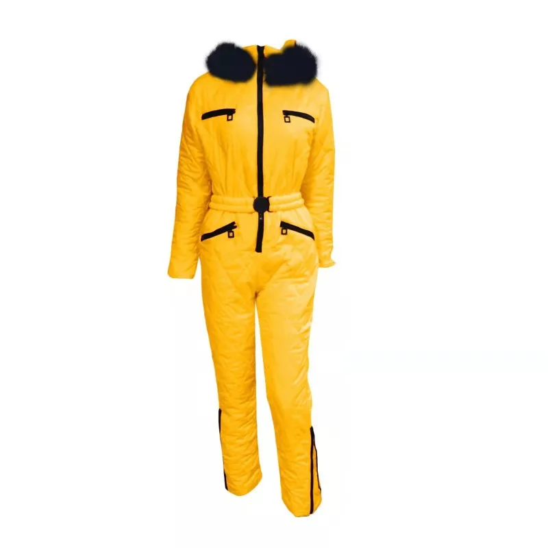 Women's Hooded Jumpsuits Parka Cotton Padded Warm Sashes Ski Suit Straight Zipper One Piece Casual Tracksuits Fashion New Winter