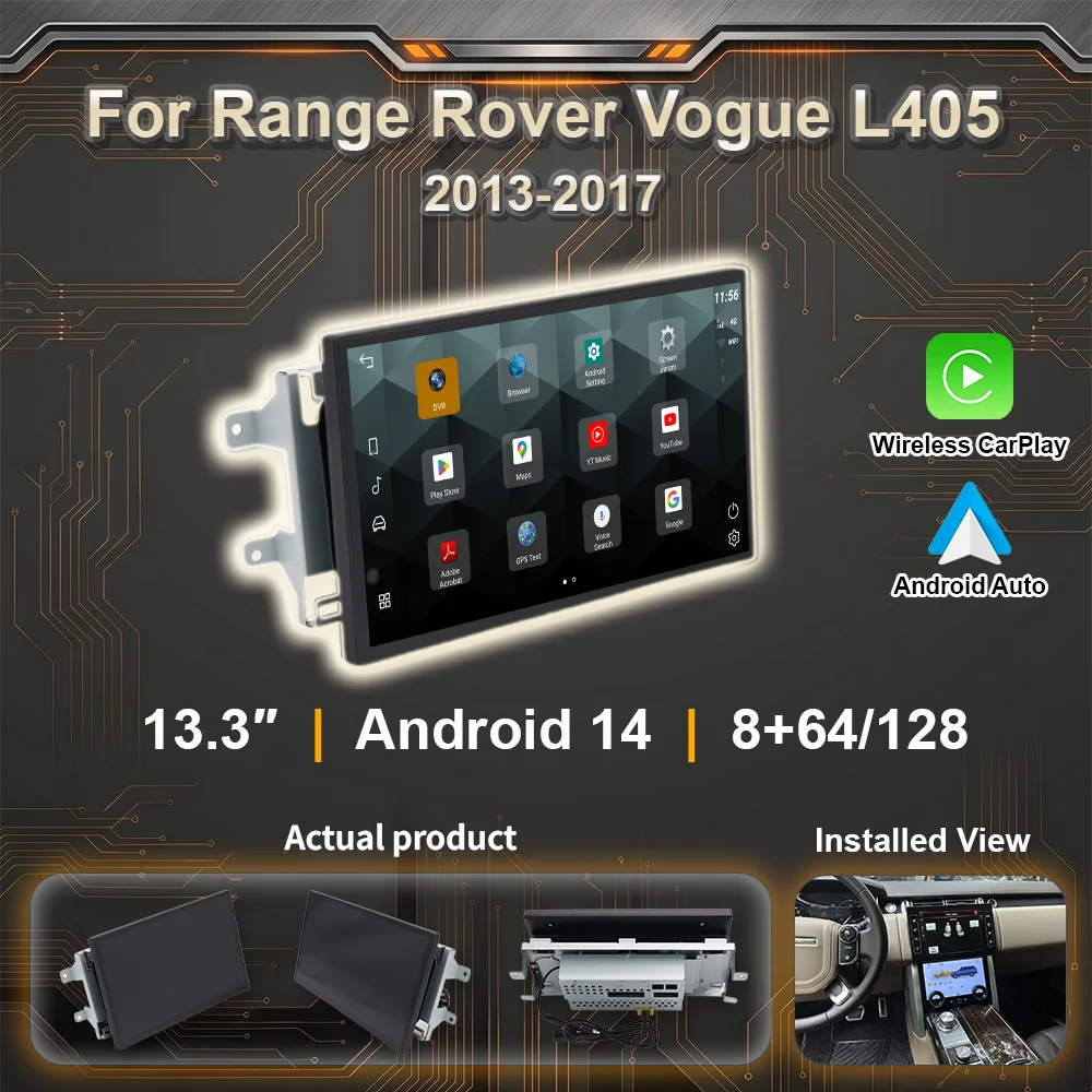 

13.3 Inch Android 14 Car Stereo for Land Rover Range Rover Vogue L405 2013-2017 Wireless CarPlay Android Auto GPS Navigation Ret