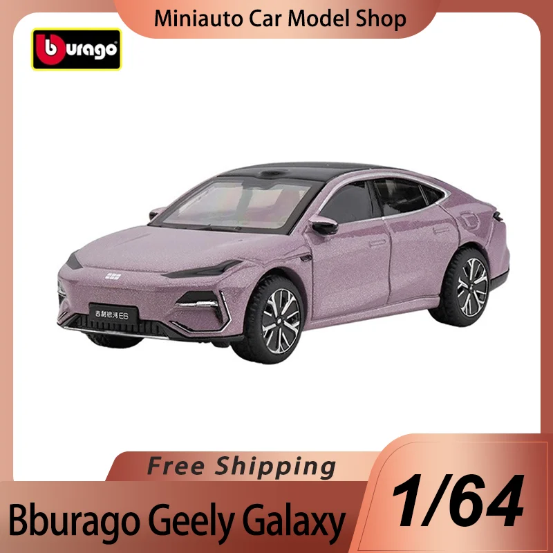 Nuevo en Stock Bburago 1:64 Geely Galaxy E8 aleación miniatura Diecast modelo Galaxy E8 Sedan modelo coche deportivo juguetes personalizados regalo para niños
