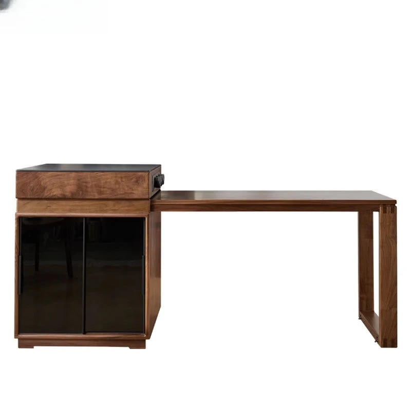 

North America, Black Walnut, Solid Wood, Dining Table, Island Terrace, One-piece, Retractable, Slate
