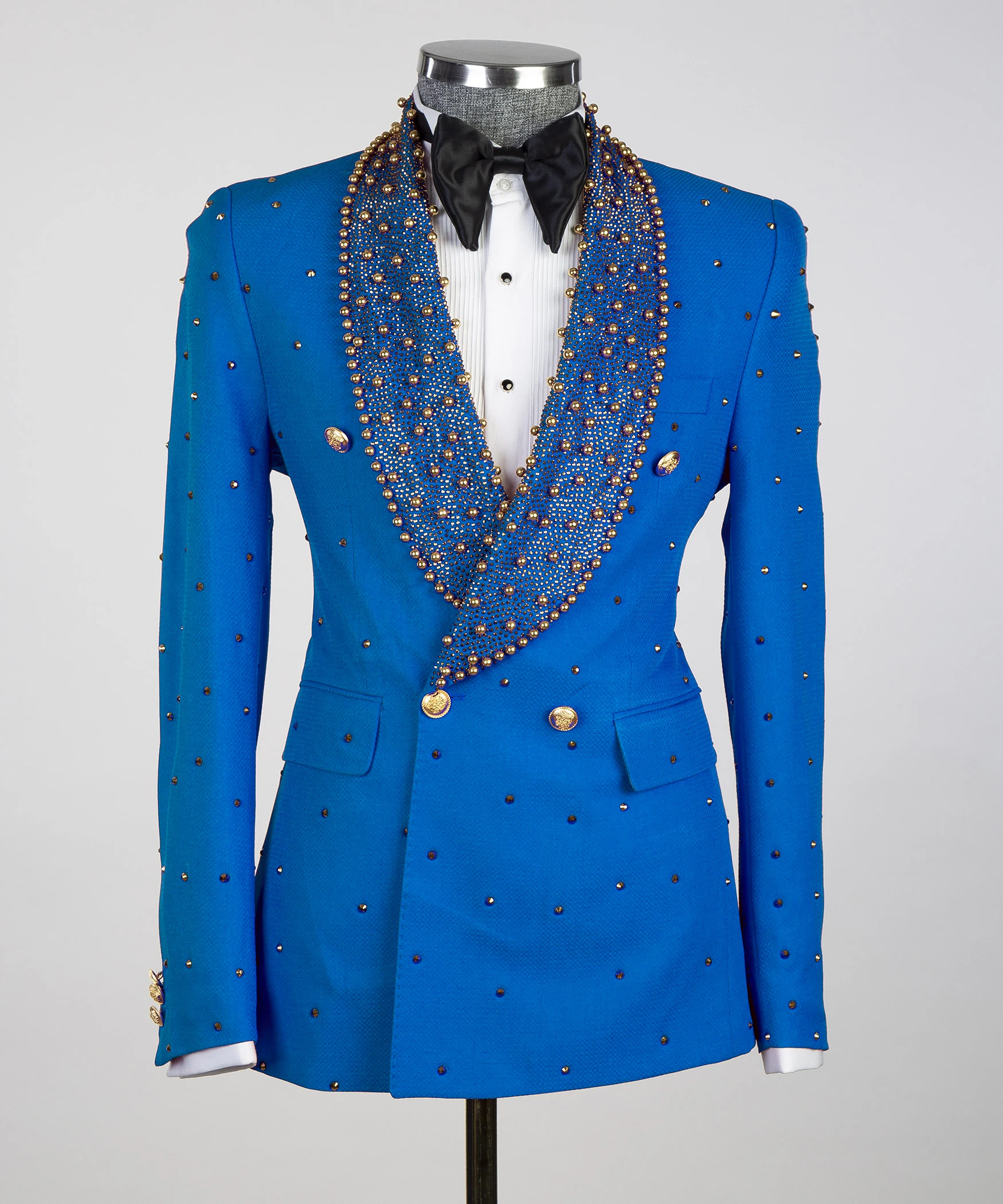 패션 비즈 장식 남성 정장, 웨딩용 더블 숄 라펠 브레스티드 신랑 예복 턱시도, 비즈니스 맞춤 제작 2피스 재킷 팬츠