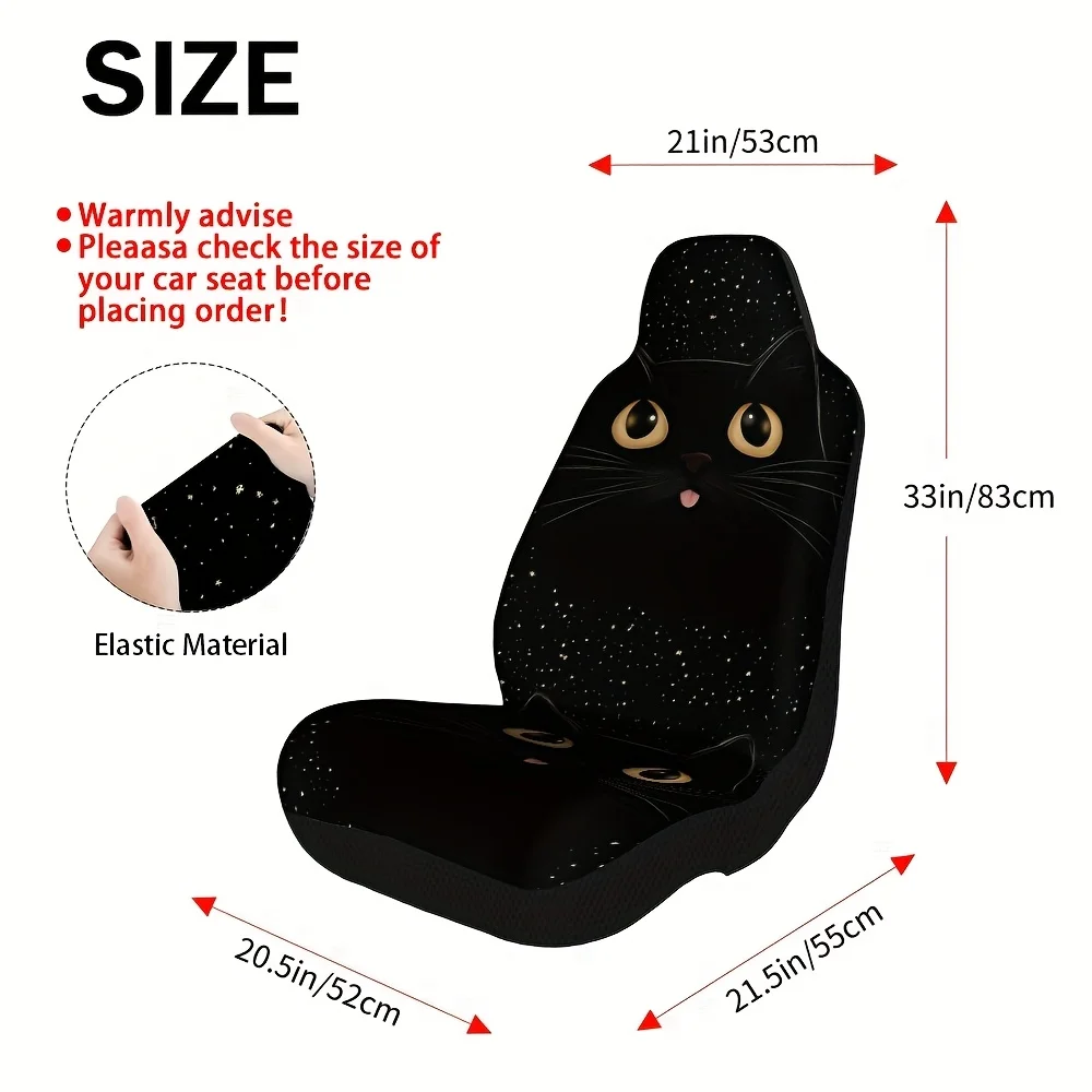 2pcs Starry Black Cat Print Car Seat Covers Set - Chic Vehicle Seat Covers With Delicate Fabric, Non-Slip Backing, Fits Most Car