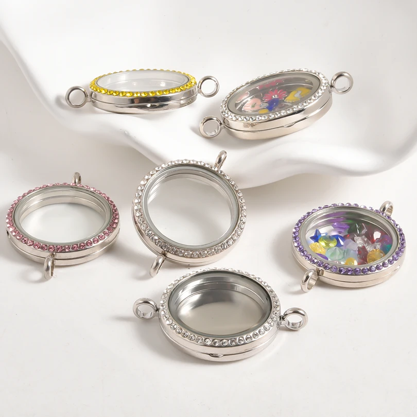 1Pc 30mm Punk Glass Memory Reliquary Photos Medaillon Pendant Connector Round Floating Cremation Ashes Locket Colgantes Jewelry