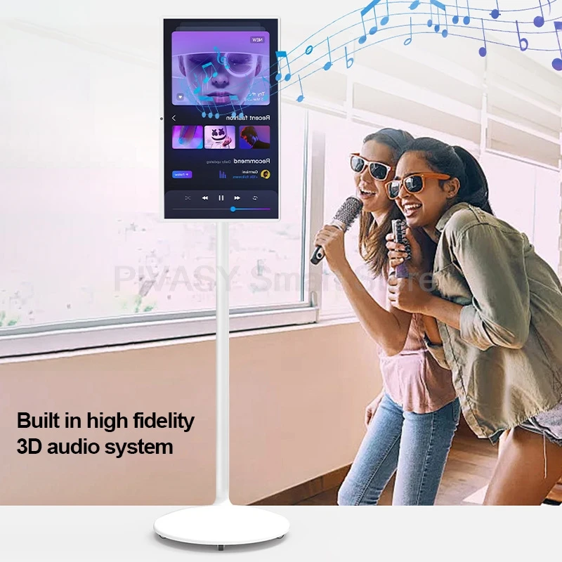 Ingebouwde camera 13MP touchscreen Smart TV voor fitness interactief met vloerstandaard Draagbare beweegbare monitor Draadloos gieten