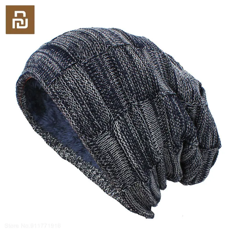 Youpin Winter Adult Men Warm Beanies Skullies Hats Fashion Letter Wool Knitted Women Hat Thicken Bonnet Plus Velvet Casual Cap