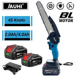 JAUHI 8 Inch Brushless Chain Saw Mini Handheld Pruning Chainsaw Woodworking Electric Saw Cutting Power Tool for Makita Battery