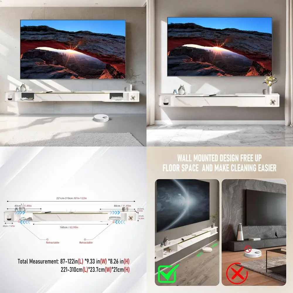 

Adjustable Wall-Mounted TV Stand with Retractable Length, Minimalist Design for TVs 87-122 Inches