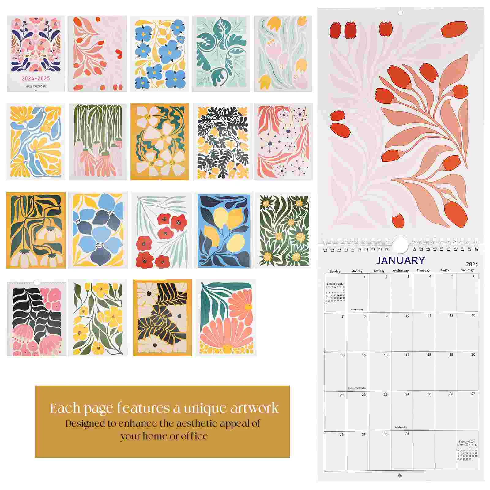 Abstract Wall Calendar Hanging Decorative Large Office Paper 2024 For Classroom