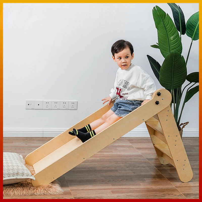 Children's wooden climbing slide