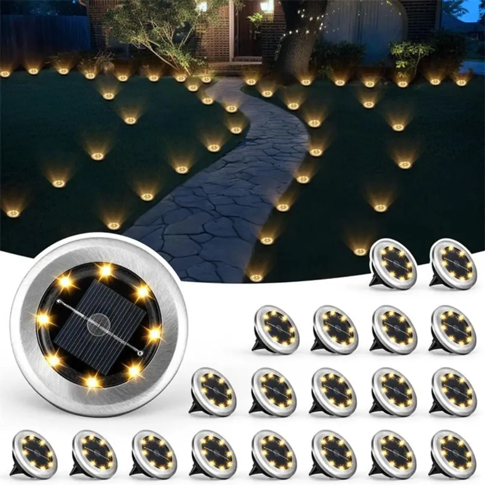 New Solar-powered Path Lights LED Stainless Steel Courtyard Lawn Lights Lighting Tools Garden Ground-mounted Light