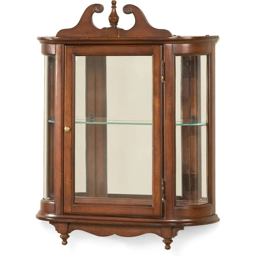 

Small Traditional Solid Wood Wall-Mounted Curio Cabinet with Glass Door and Adjustable Shelves
