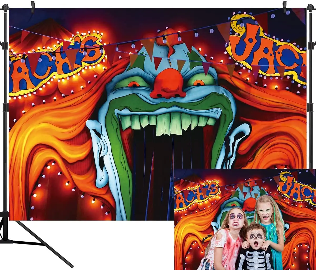 الرعب السيرك هالوين التصوير خلفية العملاق الشر مهرج مخيف حزب خلفية مصاص دماء راية صور استوديو الدعائم كشك