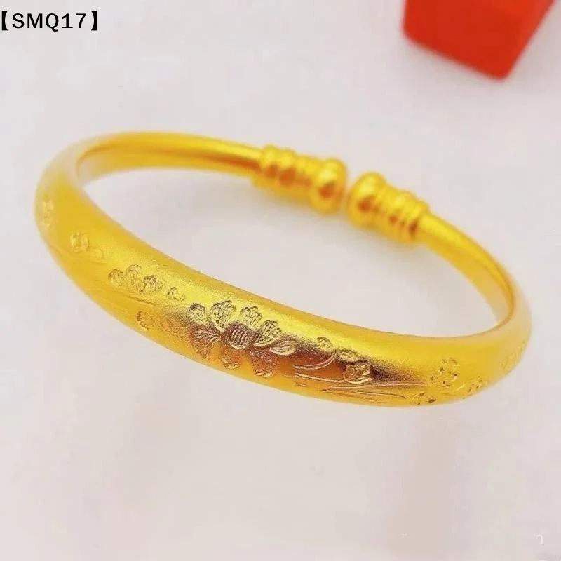 Gold Plated Open Cuff Bangle Carved Floral Pattern Durable Shine For Daily Wear And Special Occasions【SMQ】