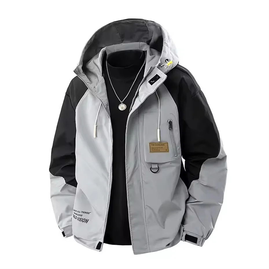 8XL Plus Size Cargo Windbreaker Jacket Men Spring Autumn Camp Coat Fashion Casual Patchwork Jacket Coat Male Outerwear Outdoor