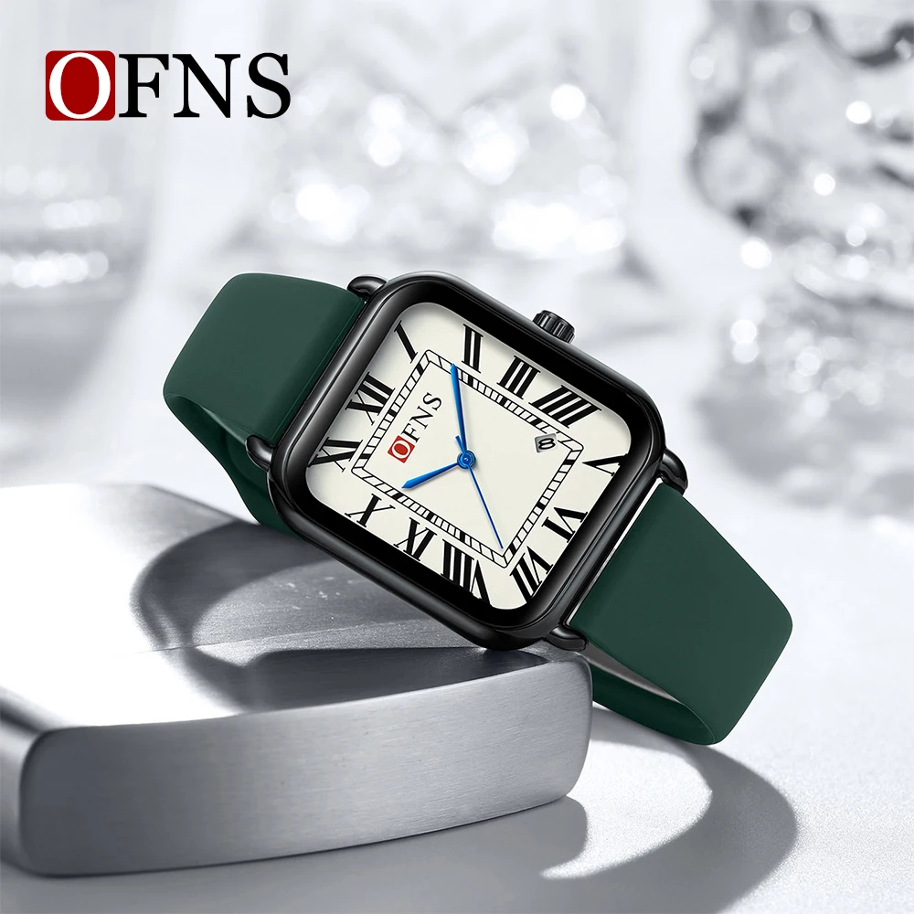 Montre homme et femme Ofns 1533 à chiffres romains, montre de luxe militaire, mode, étanche, montre à quartz en caoutchouc, montre-bracelet en cuir pour homme