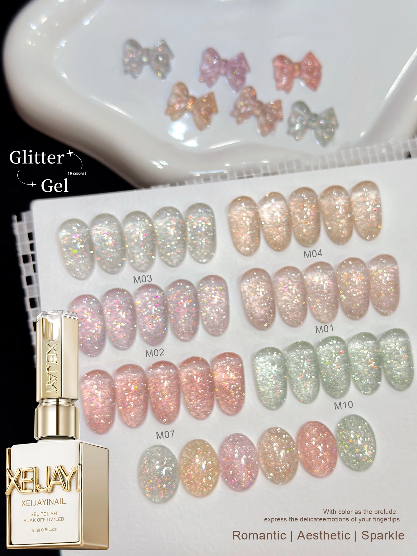 Diamant-Glitzer Nagelkunst 1/6 Stück 15ml Gel-Nagellack-Set UV-LED-Nagelgel für den Salon Damen-Nagelkunst-Werkzeuge Modisch Glamourös – Detail 2