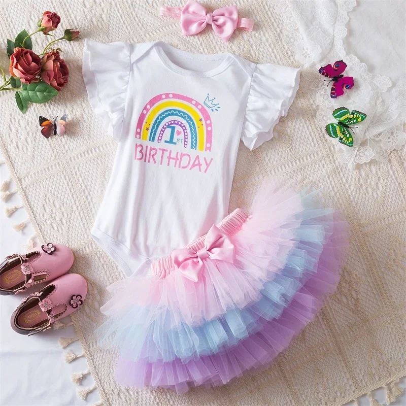 1 Years Baby Girl Clothes for Birthday Party Tutu Dress Set Newborn Baby Girls Birthday Outfits Toddler New Infant Girls Costume