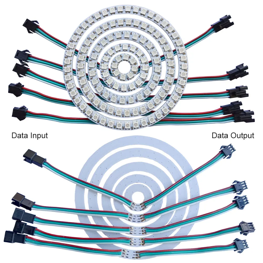 DC5V WS2812B DIY pierścień LED indywidualnie adresowalny WS2812 wbudowany IC 5050 RGB okrągłe moduły okrągłe światło od 8 do 45 pikseli