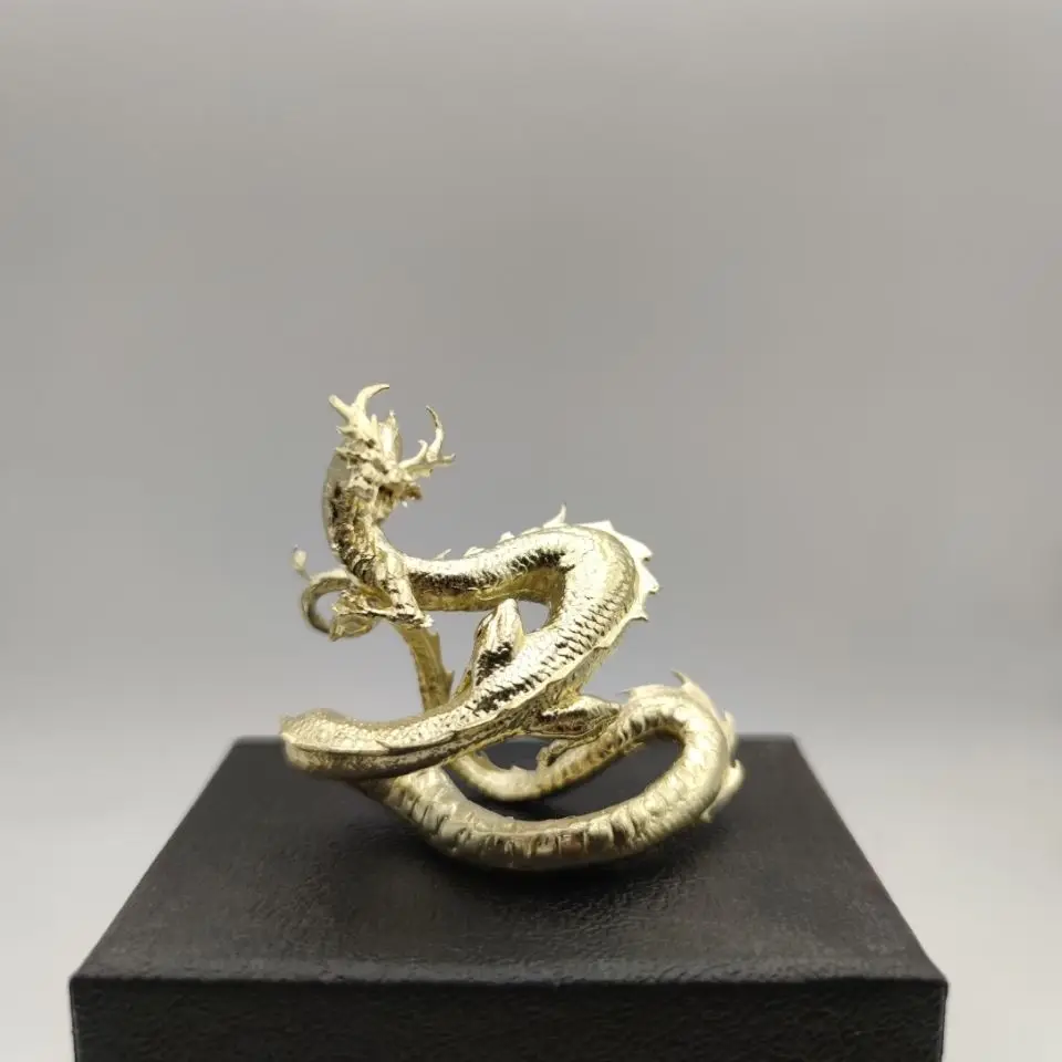 

Solid Brass Ancient Dragon Statue - Detailed Coiled Serpent Sculpture for Desk Zen Decor, Non-religious Wealth Gift Collectible