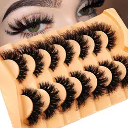 New 7 Pairs 3D Mink Lashes Natural Fluffy False Eyelashes Long Strip Cat Eye Eyelashes 8D Dramatic Volume DD Curly Fairy Lashes