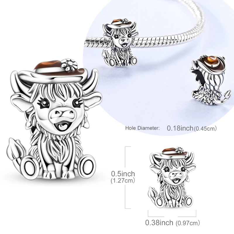 

Original 925 Sterling Silver Charms Cute Highland cattle Bead Fit Original Bracelet For Women Men DIY Accessorie Jewelry Gift