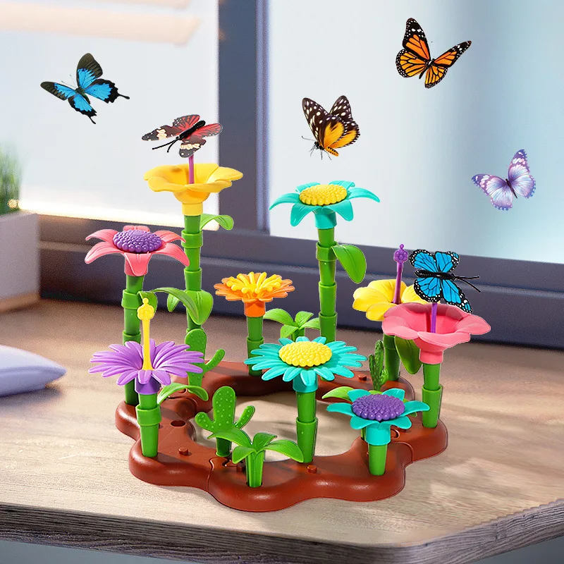 Children\'s Education Garden Building Block Toy Creativity DIY Flower Arrangement Building Block Set Flowers Stacking Toys