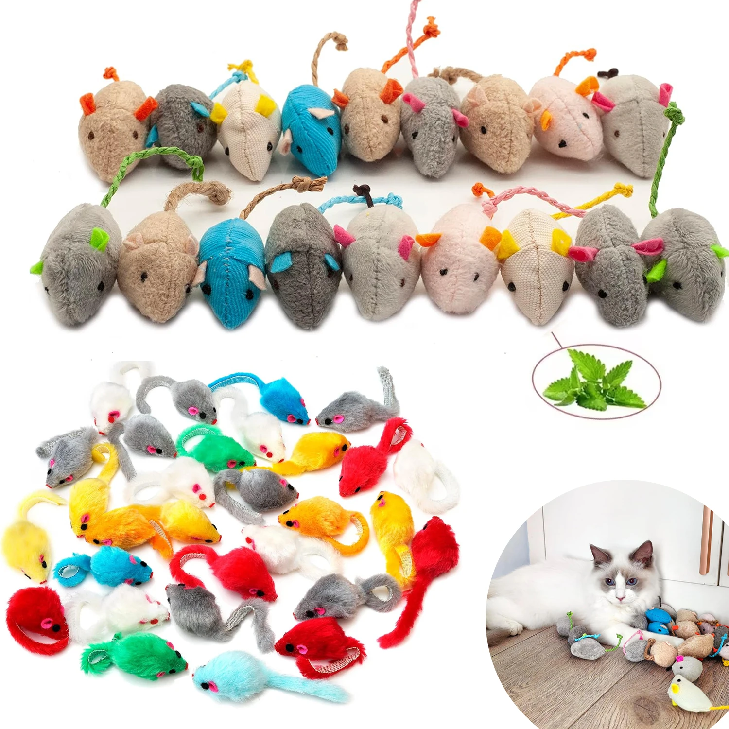 3/200pcs Rattle Cat Mouse Toys Also Prefilled Catnip Faux Fur Cat Mice Toys Interactive Cat Game Catnip Toys for Indoor Cats toy