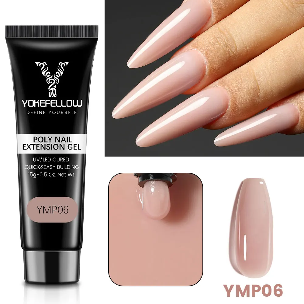 YOKEFELLOW 15g Extension Poly Nail Gel Soak Off UV LED Acrylic Crystal Champagne Pink Nude Gel Nail Polish UV Construction Gel