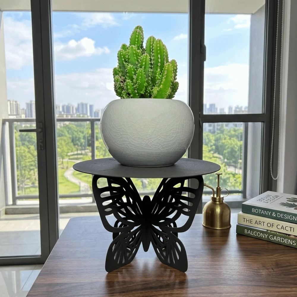 Display Stand Wooden Butterfly Stand Iron Jewelry Holder Flower Pot Stand Hollowed-out Display Tray Indoor Flower Rack Yard