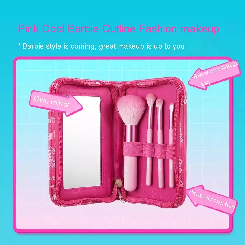 Kawaii Girly Cartoon Makeup Brush Set Anime Barbies Daylight Shines Series Woman Portable Makeup Brush Cosmetic Bag Suit Gift