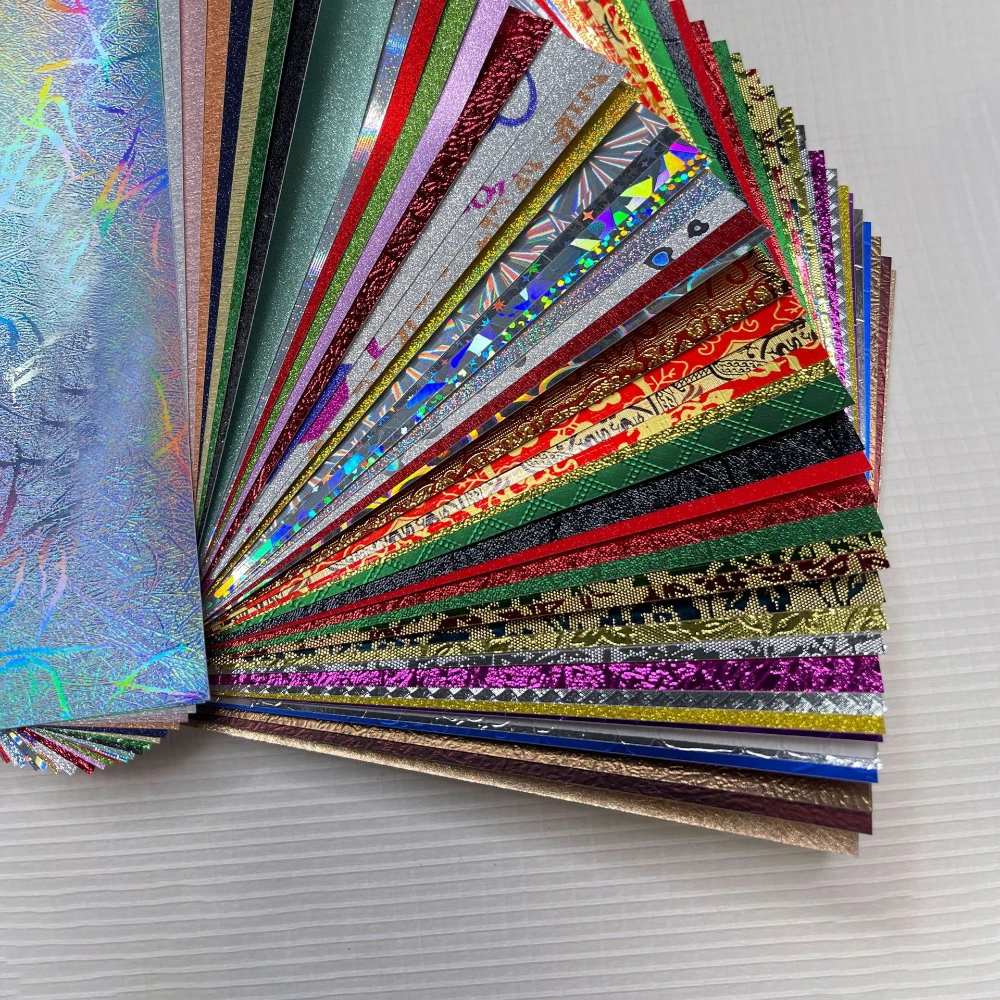 A5/A6 120g GlitterTextured Scrapbook Paper 50 Sheets Assorted Colors Designs Embossed Holographic Art Paper DIY Greeting Cards
