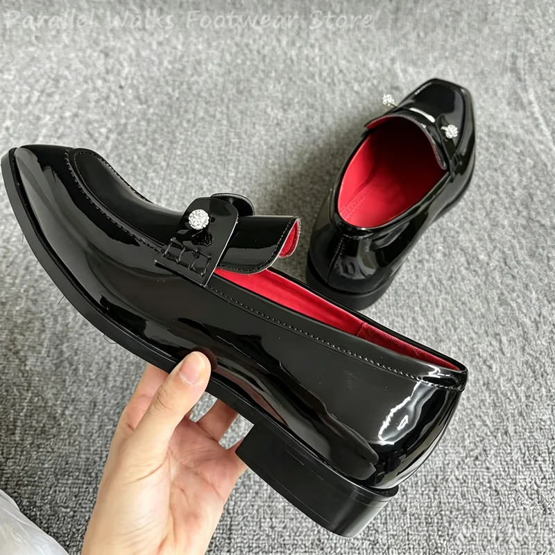 Men Black Patent Faux Suede Rhinestone Loafers Slip On Dress Shoes Crystal Smart Casual Tuxedo Wedding Party Evening Dress Shoes - view 6