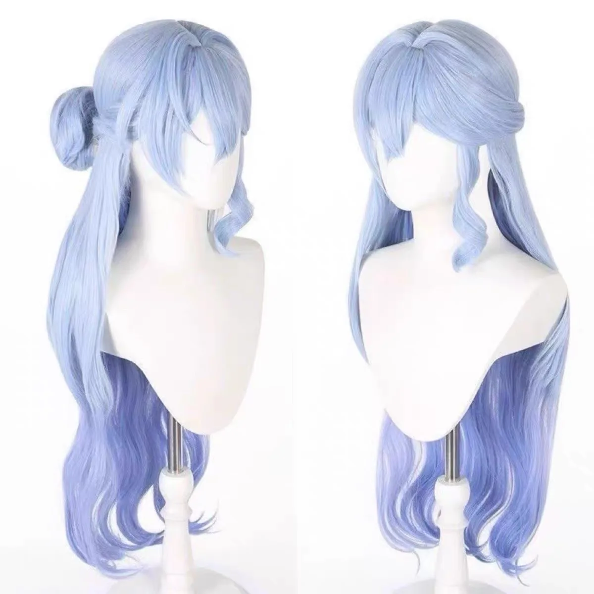HAIRJOY Synthetic Hair Wig Honkai：Star Rail Robin Cosplay Wig Ombre Blue Mixed Purple with Braided Bun Long Wavy Cosplay Wig