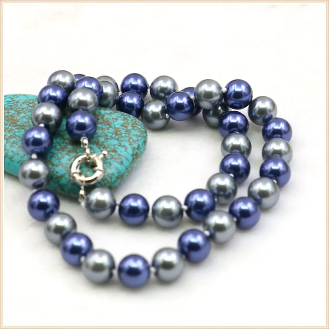 8/10/12mm 2Color Gray Blue Round Shell Pearl Necklace Fashion Jewelry Making Design Beads Neckwear Hand Made Women Ornaments