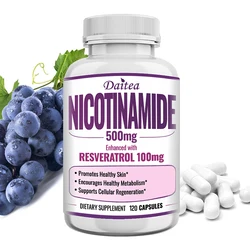 Niacinamide 500 Mg, Resveratrol 100 Mg - Vitamin B3, Supports NAD, Skin Cell Health and Energy