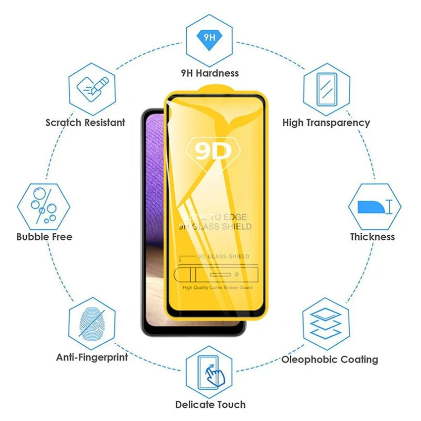 9D Screen Protector For Xiaomi Redmi Note 12 11 13 10 Pro 13C 10C 10S 9A 12C Mi 11T Pro 11 12 Lite Poco X3 X5 Pro Tempered Glass