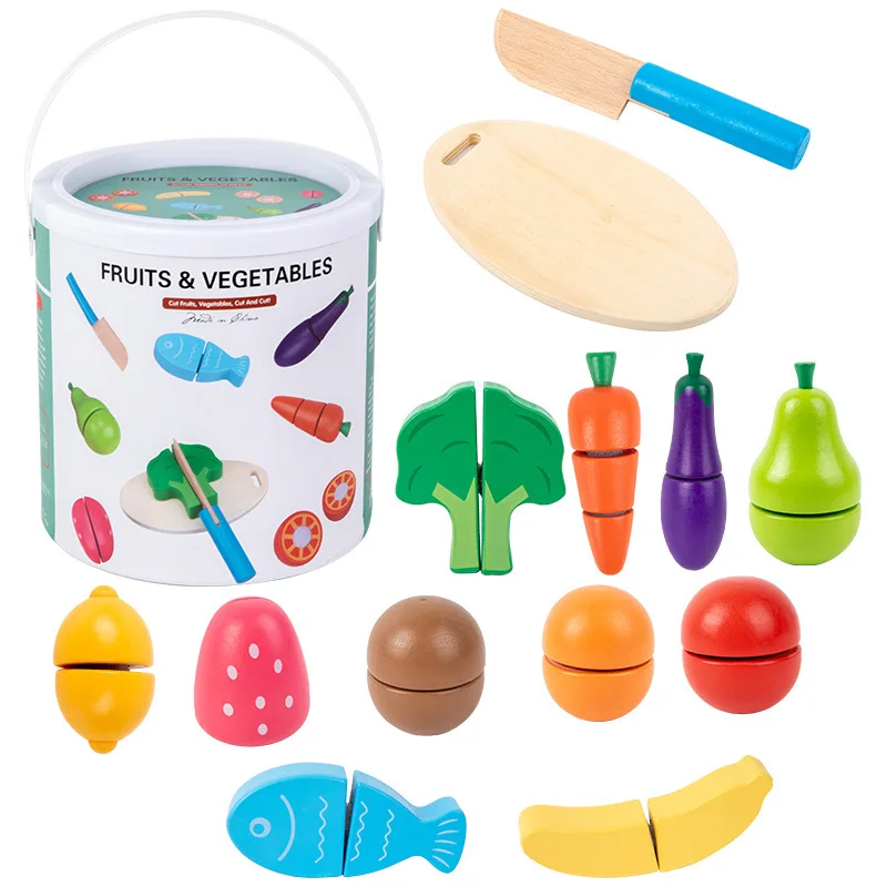 13 teile/satz Holz Simulation Küche Pretend Spielzeug Schneiden Obst Gemüse Lebensmittel Set Pädagogisches Spielzeug Für Kinder Jungen Mädchen Weihnachten Geschenke