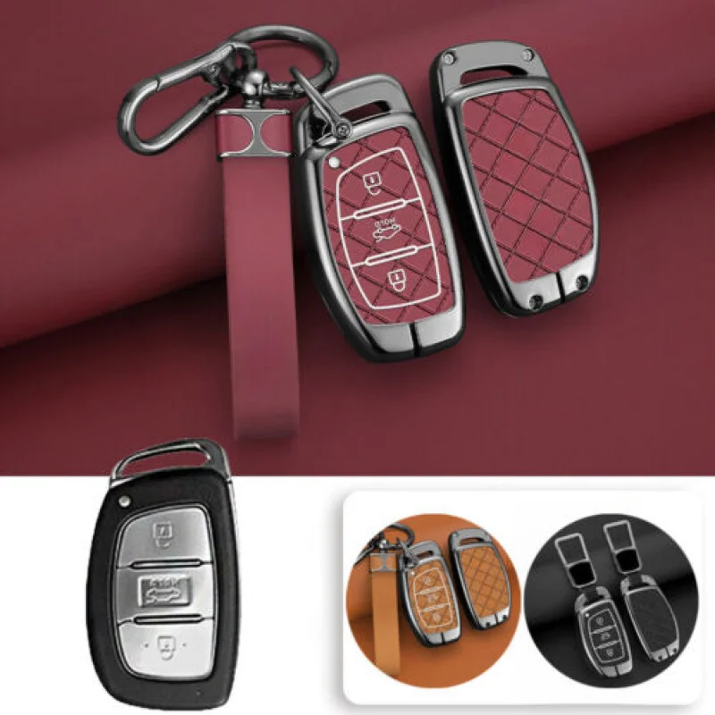

A+ Zinc Alloy Leather Car Key Case Cover For Hyundai Elantra GT Ioniq Sonata Tucson