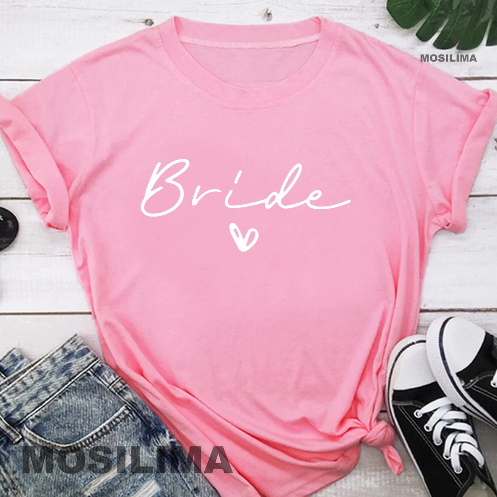 Bride Team Shirts Women Aesthetic Bachelorette Party Wedding Tops Bridesmaid T-shirt Summer O-neck Tops TX316